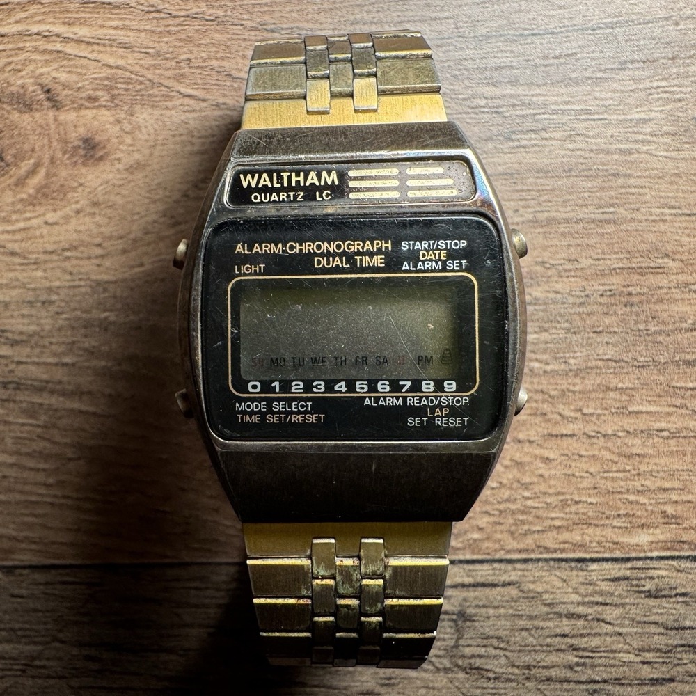 Vintage Waltham Digital Quartz Watch Gold Tone Alarm/Chronograph - Untested